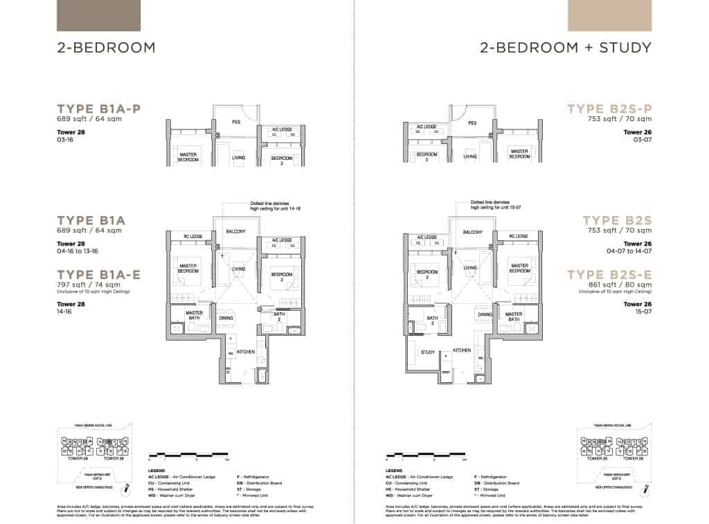 Sceneca Residence Floor Plan 2 Bedroom Plus Study